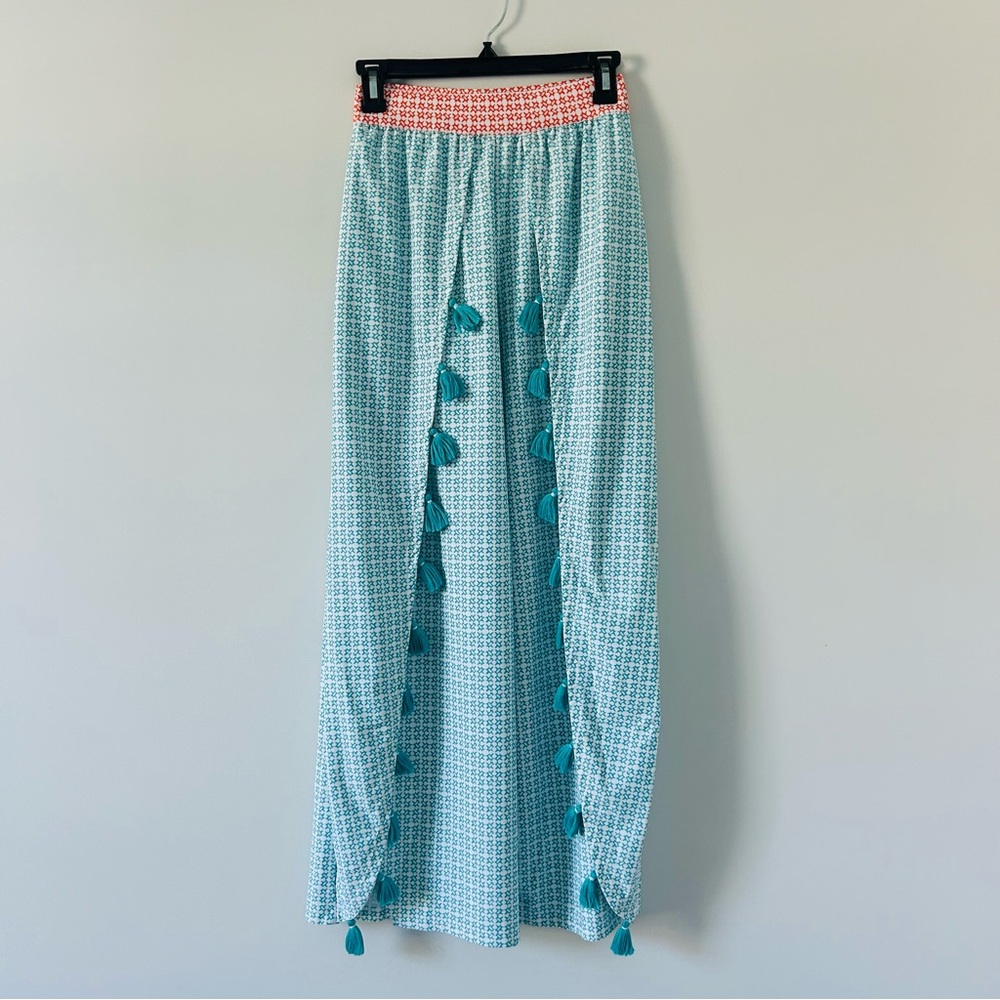 Cabana Life Blue White Orange Tassel High Rise Palazzo Wide Leg Pants S - Picture 2 of 11